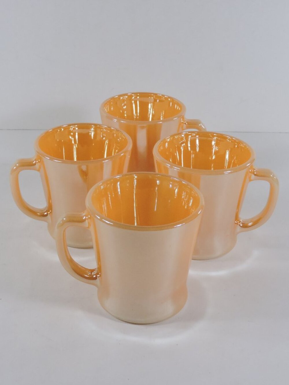 4 Vintage Fire King Peach Lustre D Handle Coffee Mugs or Cups by Anchor Hocking
